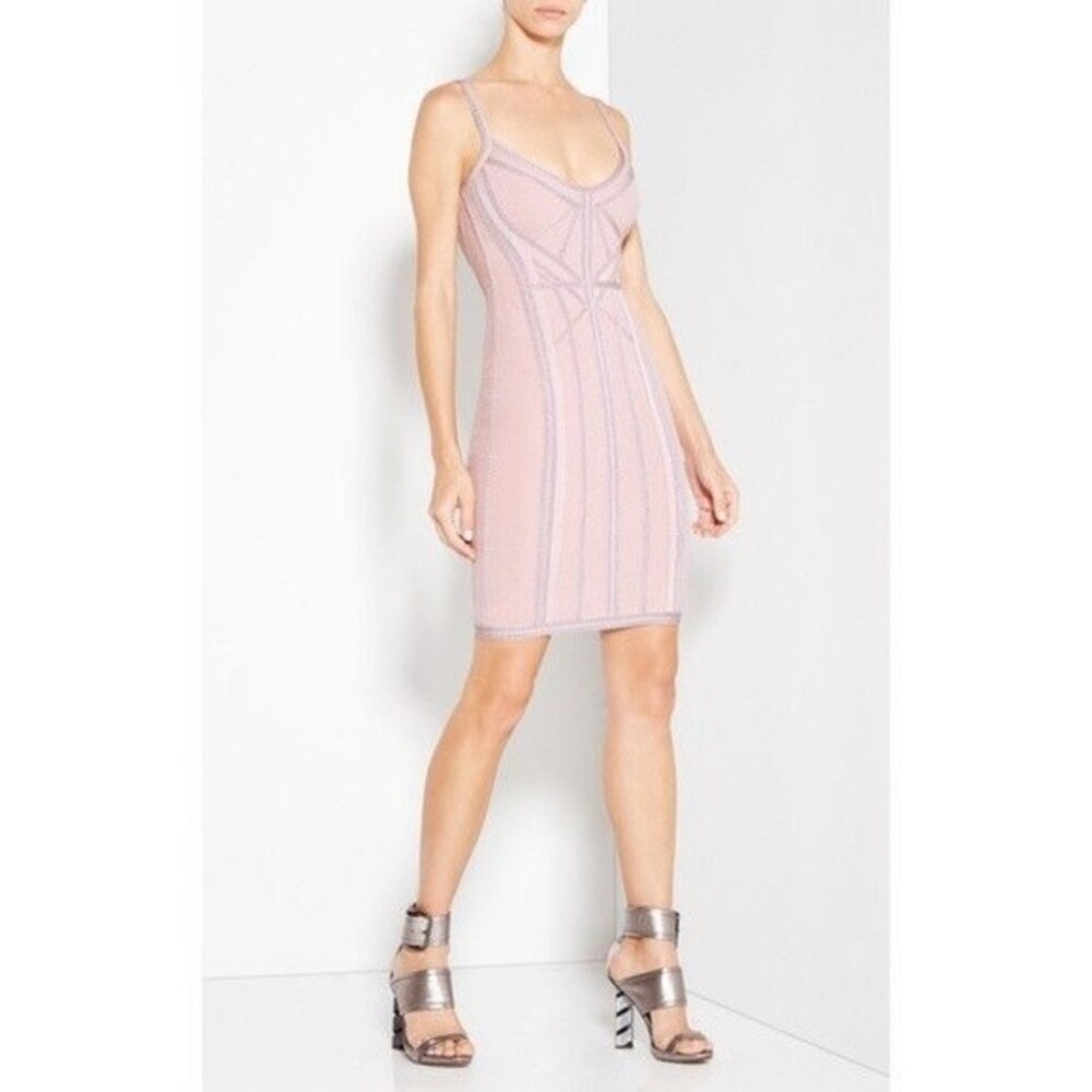 NEW Herve Leger Elissa Pink Metallic Bodycon Mini Dress